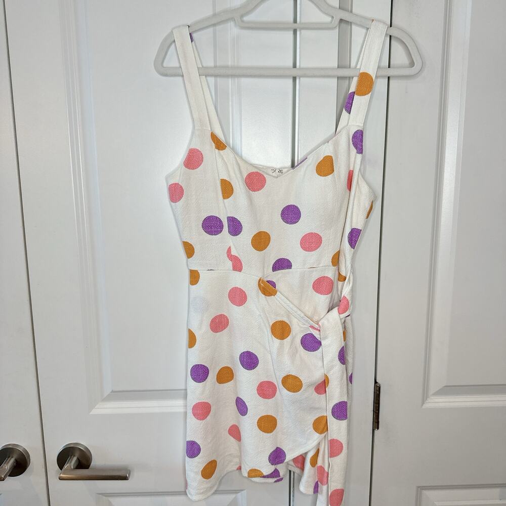 Fashion Brand Company White Mini Dress with Pink, Purple & Orange Polka Dots